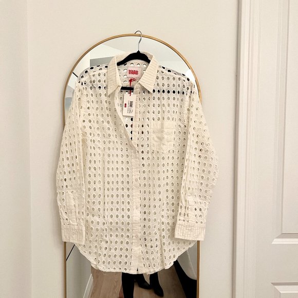 Solid & Striped Oxford Tunic Eyelet Beach Cover Up | Marshmallow - Picture 5 of 6